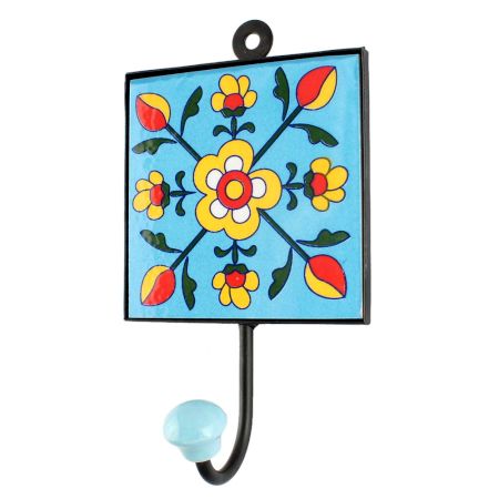 Turquoise Tiny Flower Ceramic Tile Hook